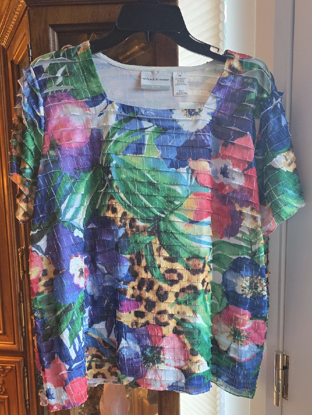 Alfred Dunner Floral & Animal Print Short Sleeve Top - Green Blue Pink
